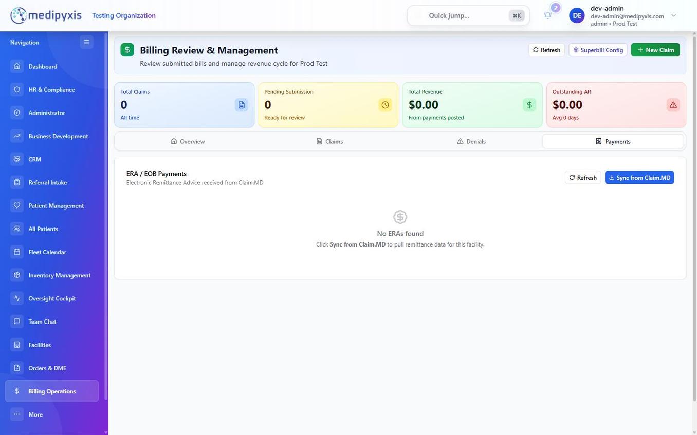 Payments (ERA) tab showing a list of ERA batches with match status