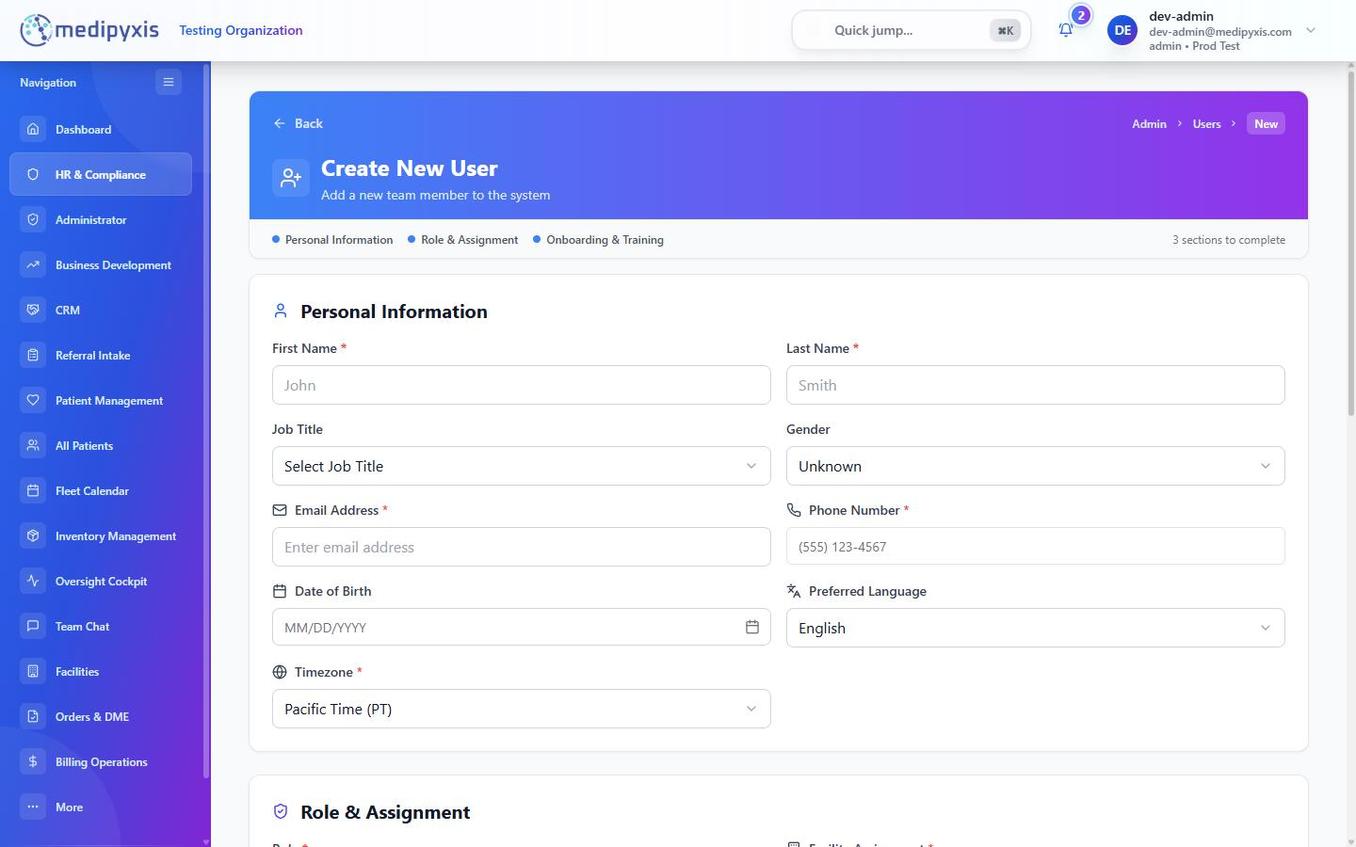 New Employee form — basic information