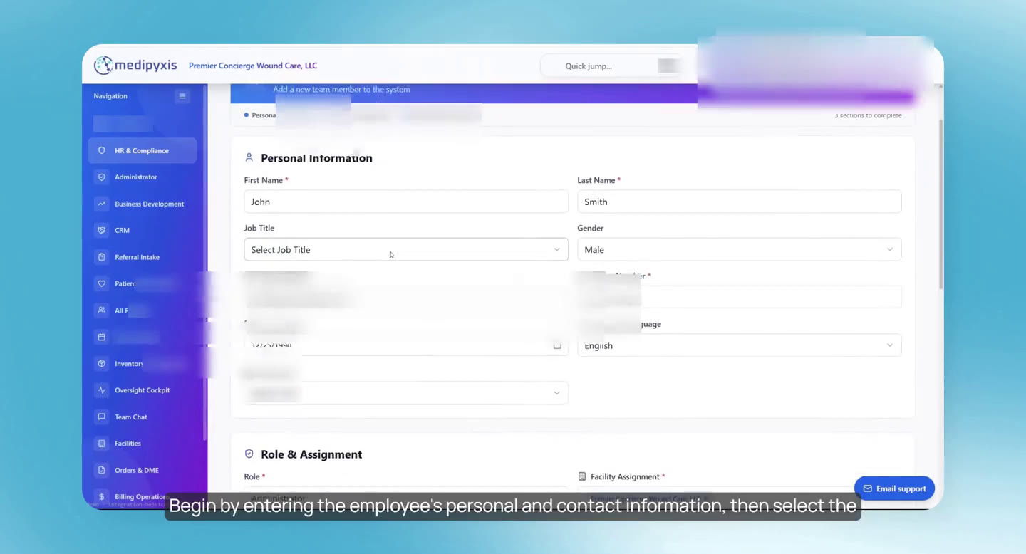 New Employee Onboarding: personal information and the role.