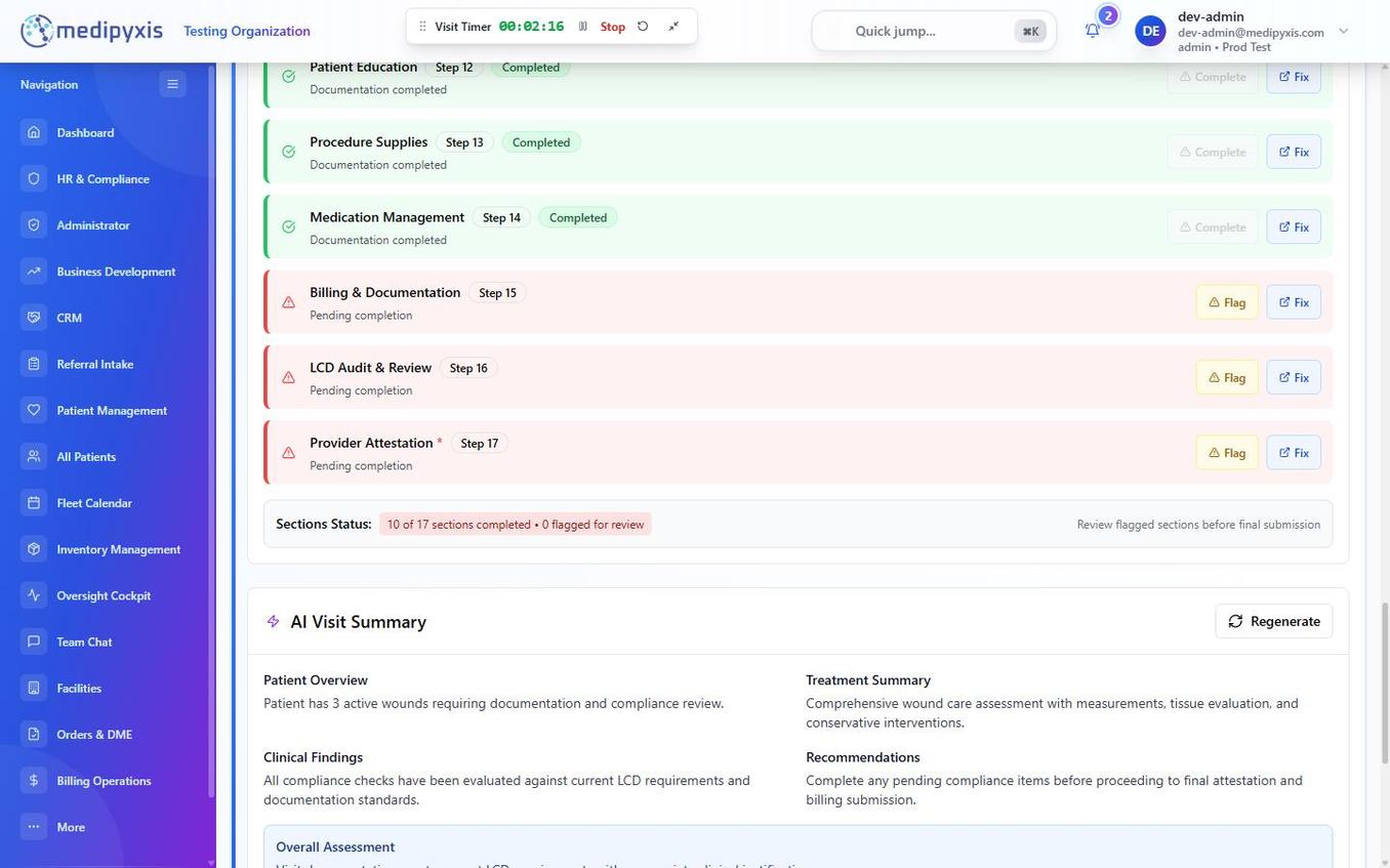 LCD Compliance Status bar and the wizard step list