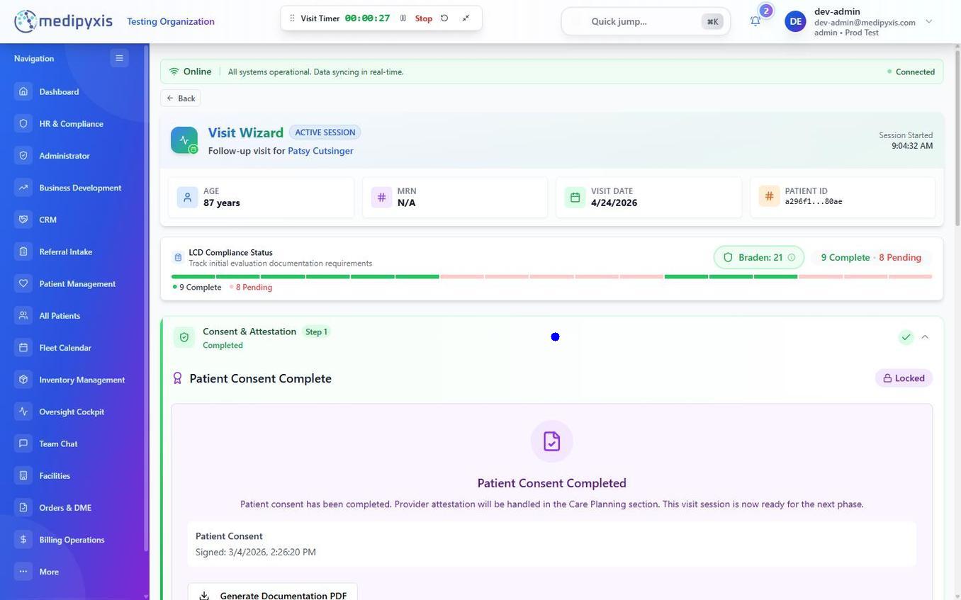 Consent and attestation confirmation screen showing the locked note status