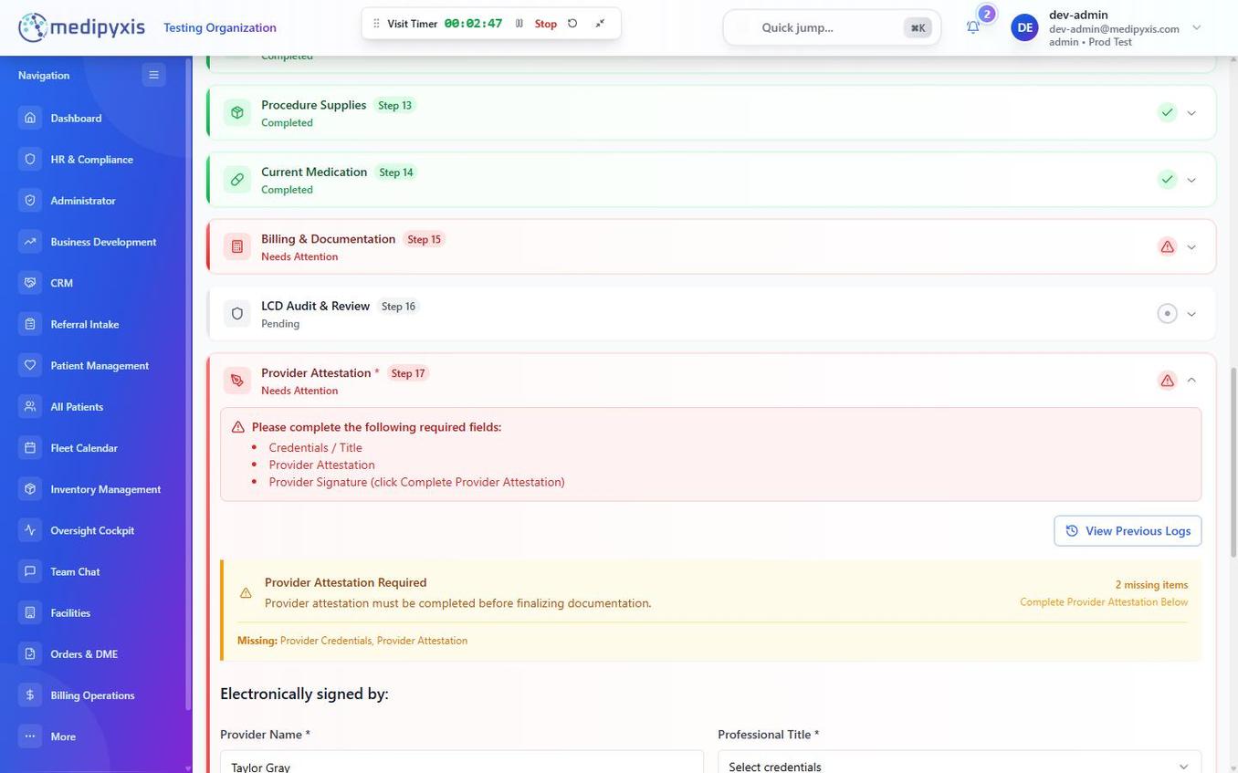 Provider Attestation screen — top section showing the attestation statement and legal disclosure